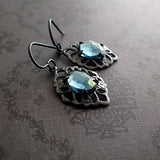 Gunmetal Dusky Blue Stone Earrings