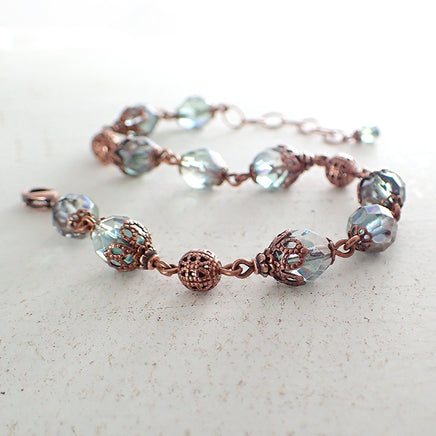 Dusty Seafoam and Copper Beaded Bracelet view 2