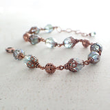 Dusty Seafoam and Copper Beaded Bracelet view 2