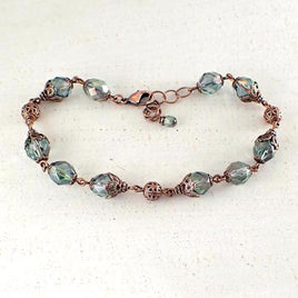 Dusty Seafoam and Copper Beaded Bracelet