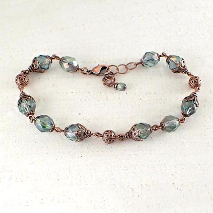 Dusty Seafoam and Copper Beaded Bracelet