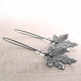 Oxidized Silver Colored Maple Leaf Earrings