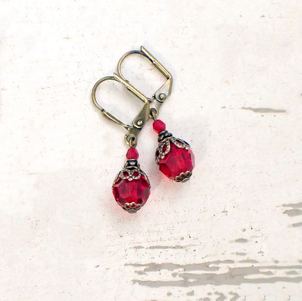 Romantic Red Victorian Style Crystal Earrings