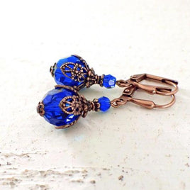 Majestic Blue Filigree Wrapped Crystal Earrings