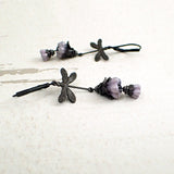 Black Gothic Lolita Metal Dragonfly Floral Earrings