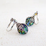 Iridescent Victorian Style Filigree Wrapped Earrings