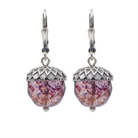 Translucent Lavender Czech Glass Acorn Earrings with Antiqued Silver