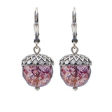 Translucent Lavender Czech Glass Acorn Earrings with Antiqued Silver