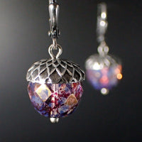 Translucent Lavender Czech Glass Acorn Earrings with Antiqued Silver