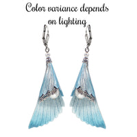 Ethereal Iridescent Blue and Silver Angel Wing Earrings