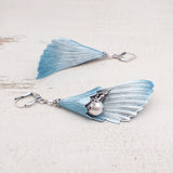 Ethereal Iridescent Blue and Silver Angel Wing Earrings