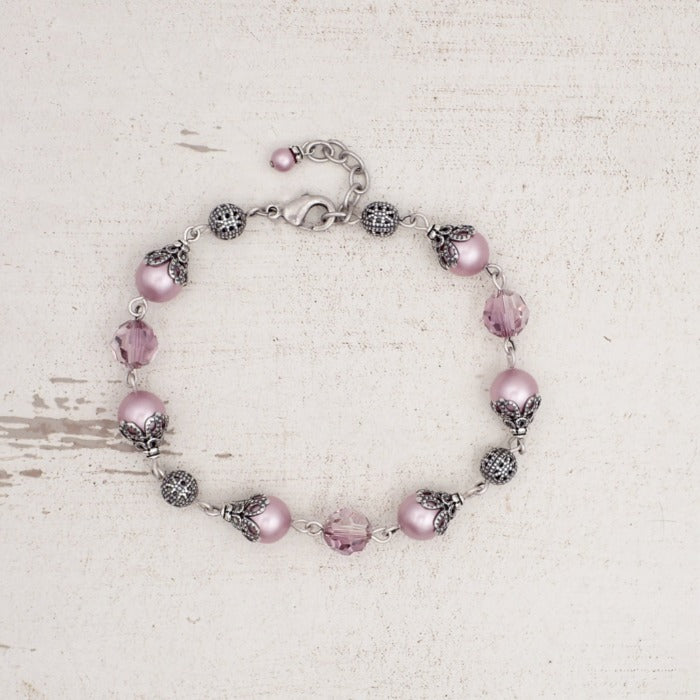 Dark Purple  White Pearls Bracelet With Sparkly Crystals  unique designed  dark plum bracelet  Silver Sensations