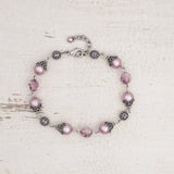 Powder Pink Crystal Pearl Bracelet with Antiqued Silver Filigree