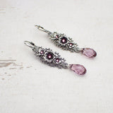 Antique Style Dusty Pink Floral Crystal Earrings