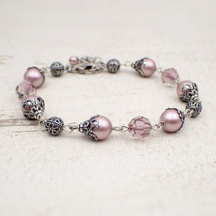 Purple Jade changing color Swarovski crystal faux pearl Bracelet rosegold  plated | eBay