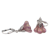 Dusty Purplish Pink Czech Glass Bell Flower Earrings