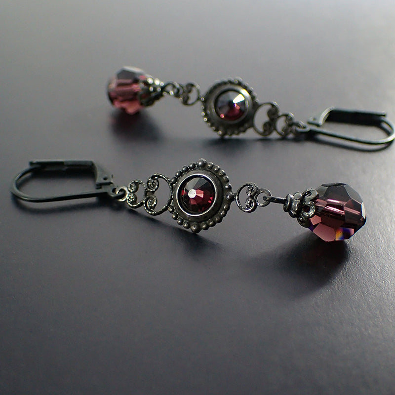 Victorian Gothic Earrings with Burgundy Crystals