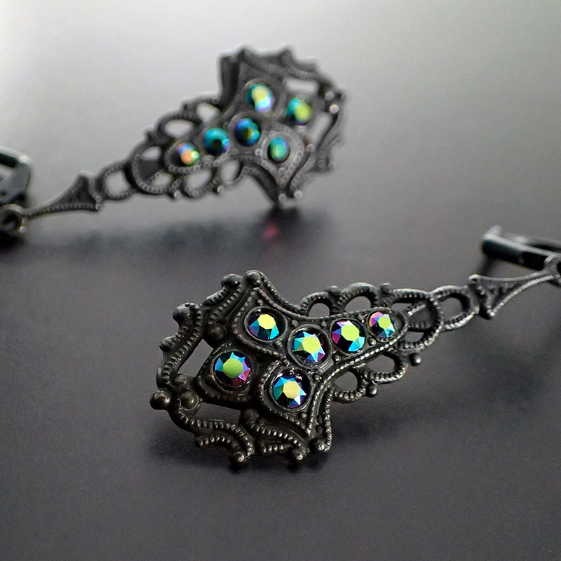 Victorian Gothic Earrings with Peacock Multi-Colored Crystals