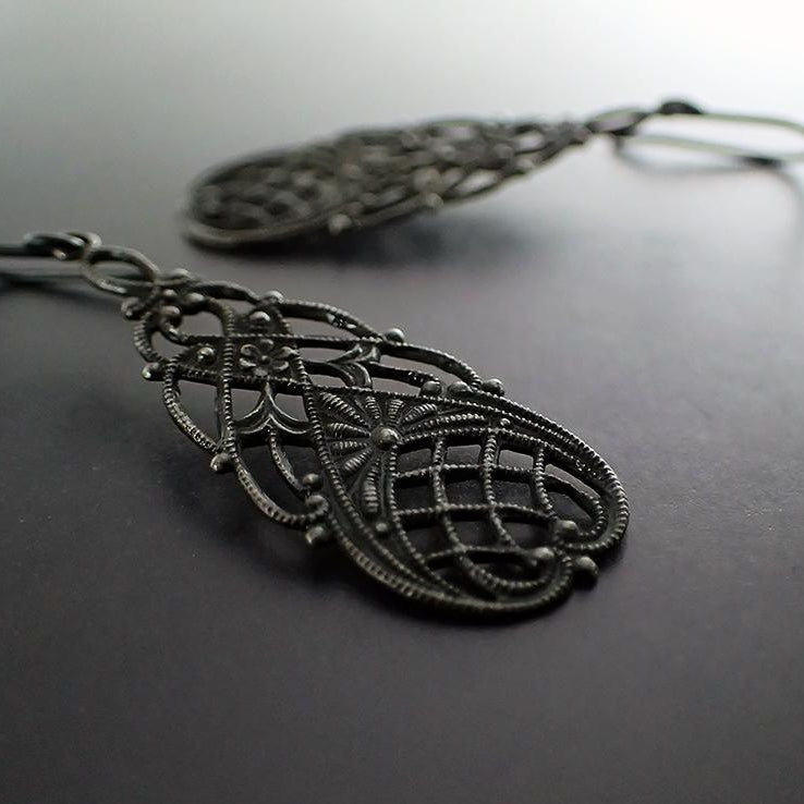 Victorian Gothic Style Floral Filigree Earrings