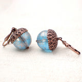 Acorn Lever Back Earrings with Blue Czech Glass Beads