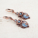 Victorian Cabochon Earrings with Aqua Blue Faux Opal Stones