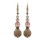 Blush Rose Crystal Earrings with Floral Filigree Beads