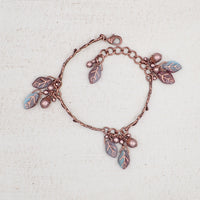 Boho Branch Bracelet with Artisan Czech Glass Leaf Beads and Antiqued Copper
