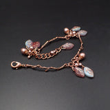 Boho Branch Bracelet Handmade with Aqua and Purple Artisan Czech Glass Leaf Beads and Antiqued Copper