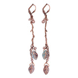Boho Branch Earrings with Aqua and Purple Artisan Czech Glass Leaf Beads