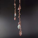 Boho Branch Earrings with Aqua and Purple Artisan Czech Glass Leaf Beads