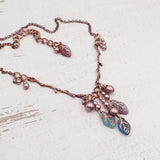 Boho Branch Necklace Handmade with Aqua and Purple Artisan Czech Glass Leaf Beads and Antiqued Copper