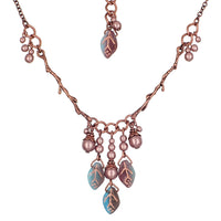 Boho Branch Necklace with Artisan Czech Glass Leaf Beads and Antiqued Copper