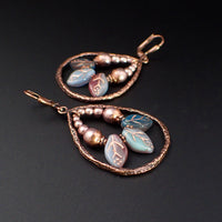Boho Branch Teardrop Earrings with Aqua and Purple Artisan Czech Glass Leaf Beads