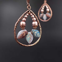Boho Branch Teardrop Earrings with Aqua and Purple Artisan Czech Glass Leaf Beads
