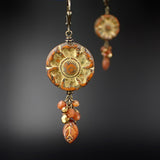 Flower Earrings with Burnt Orange Handmade Czech Glass Beads and Antiqued Brass