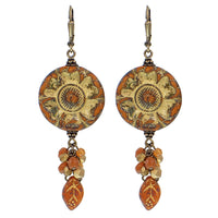 Flower Earrings with Burnt Orange Handmade Czech Glass Beads and Antiqued Brass