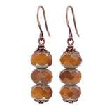 Pumpkin Orange Artisan Czech Glass Stacked Rondelle Earrings with Antiqued Copper