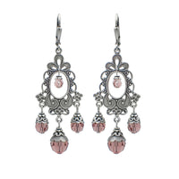 Blush Pink Victorian Style Crystal Chandelier Earrings with Antiqued Silver
