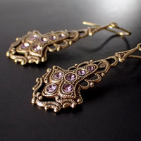 Antique Style Drop Earrings with Dusty Pink Crystals