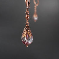 Vintage Style Crystal Clear Lustered Teardrop Bead Earrings with Artisan Czech Glass