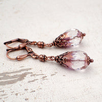 Vintage Style Crystal Clear Lustered Teardrop Bead Earrings with Artisan Czech Glass