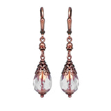 Vintage Style Crystal Clear Lustered Teardrop Bead Earrings with Artisan Czech Glass