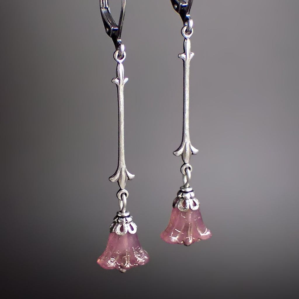Rosy Pink Art Nouveau Lily Earrings