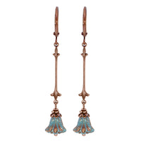 Turquoise Colored Lily Earrings with Antiqued Copper and Designer Czech Glass Beads