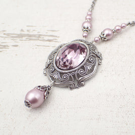 Antique Pink Crystal Victorian style bridal wedding Necklace