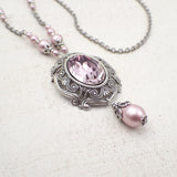 Antique Pink Crystal Victorian style bridal wedding Necklace