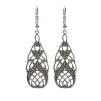 Vintage Style Floral Filigree Earrings in Antiqued Silver