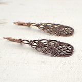 Vintage Style Floral Filigree Earrings in Antiqued Copper