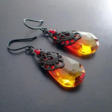 Fire Earrings with Antique Black Ox Filigree