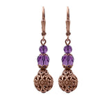 Amethyst Purple Crystal Earrings with Copper Floral Filigree Beads